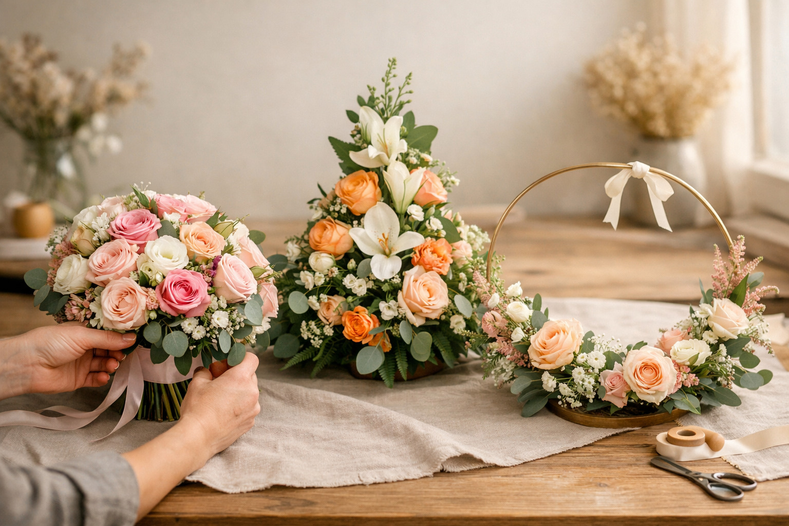 Buchetele de flori în formă neobișnuită: rotund, triunghi, inel?